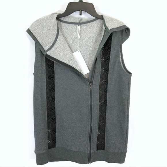 Fabletics Saige gray vest lace insets and hood Size L - Picture 3 of 6